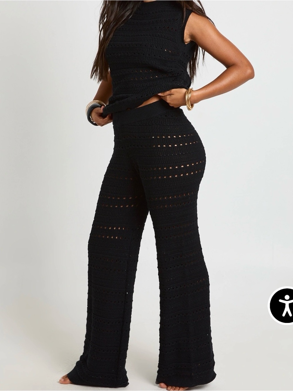 Women’s Black Crochet Wide-Leg Pants and tank set